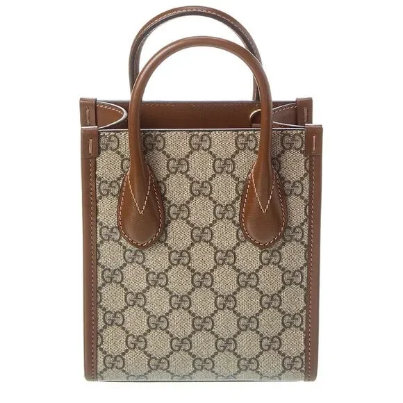 Gucci Mini Gg Supreme Canvas & Leather Tote, Brown - Picture 2 of 4